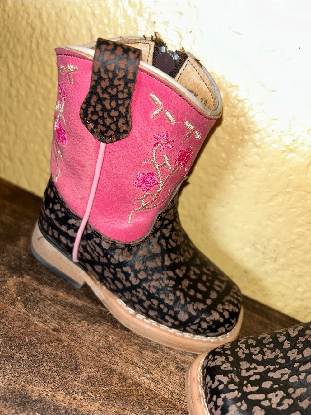 Girls Pink & Brown Floral Western Boots - Kids